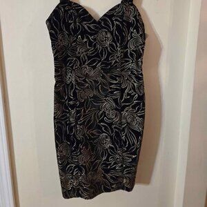 🆕NWT Vintage Rampage Products Black Velvet Dress with Gold Floral Print Size 11